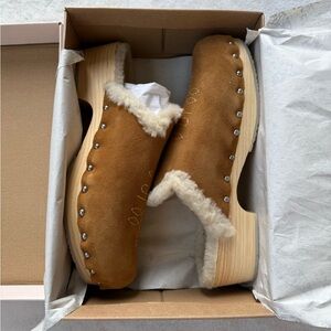 Brown Shearling Lined Clogs